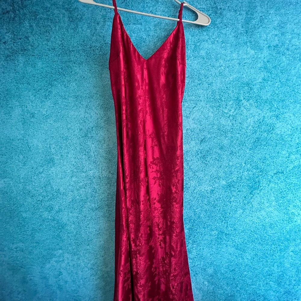 Lulu's Satin Slip Midi Dress in Deep Red